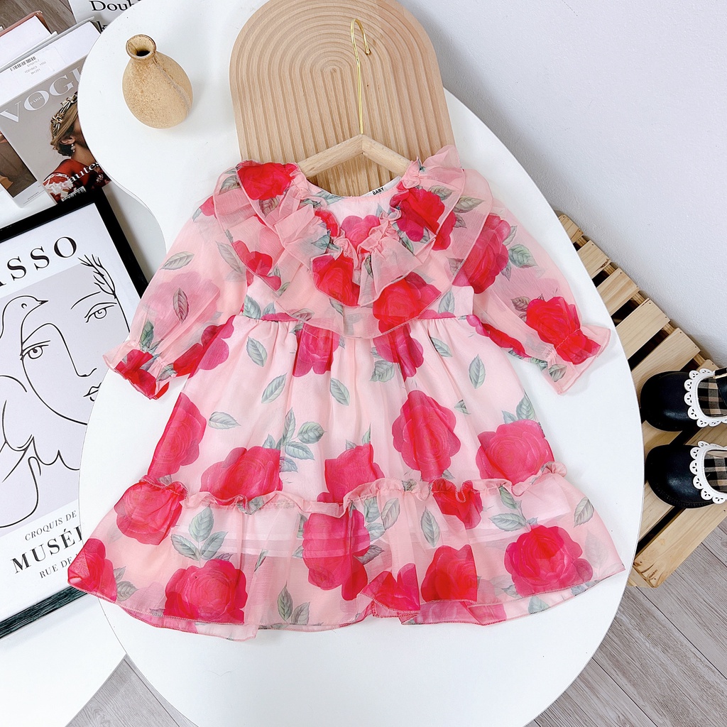Váy tơ lụa 2 dây nơ buộc cho bé gái 8-20kg