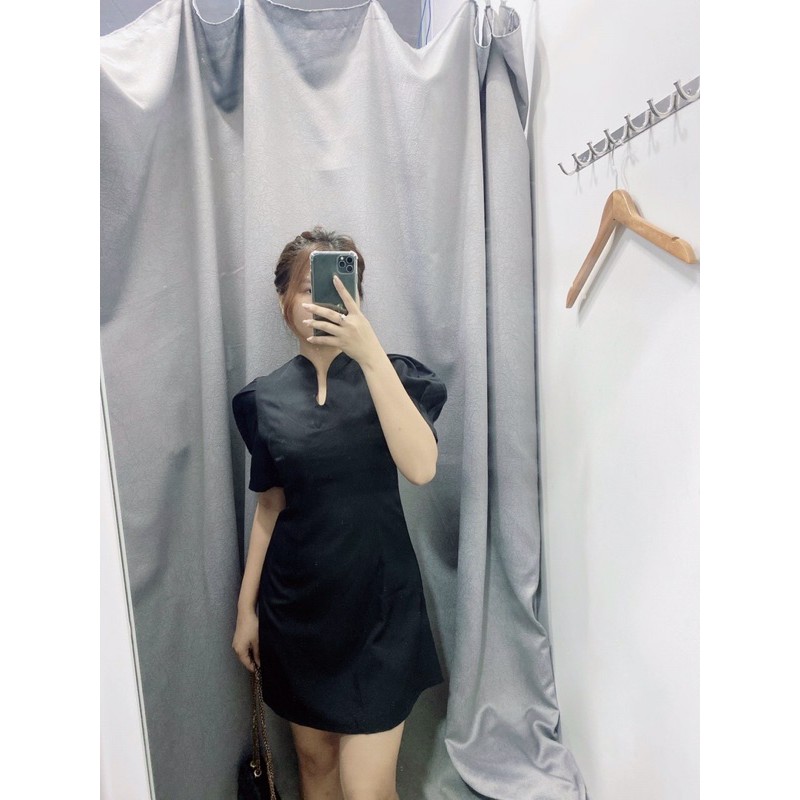 ĐẦM ĐEN CỔ CHÌA KHOÁ TAY PHỒNG - GALIC DRESS