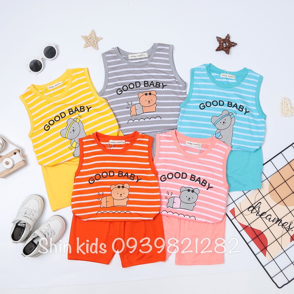 Free Ship-(Full Size 10-28kg) Bộ Ba Lỗ Kẻ Sọc Minky Mom Chất Thun Lạnh In Hình BaBy Dể Thương Dành Cho Bé-Shin Kids