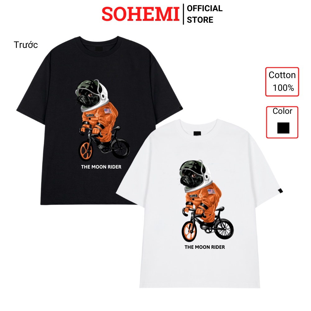 Áo thun SOHEMI form rộng tay lỡ họa tiết The Moon Rider cotton 100% 4 chiều cao cấp