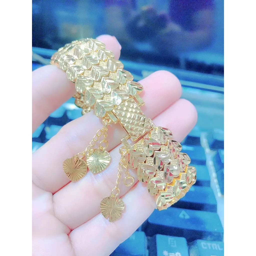 Lắc Tay Nữ ( Free Size ) Mạ Vàng 18K Chạm Khắc Trái Tim 1000412 - Bền Màu - Ảnh Shop Tự Chụp