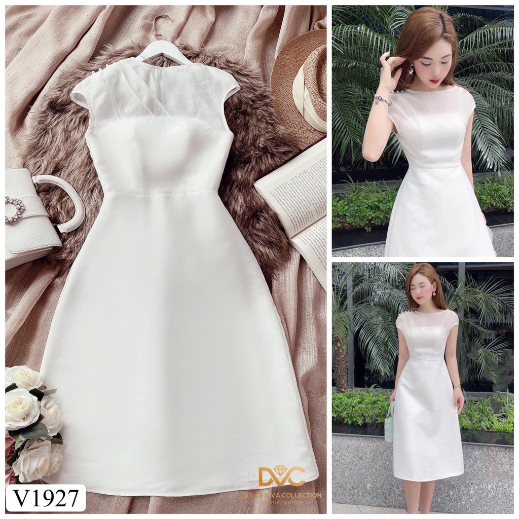 Váy suông dài trắng kiểu chữ A vai đính ngọc siêu xinh V1927
