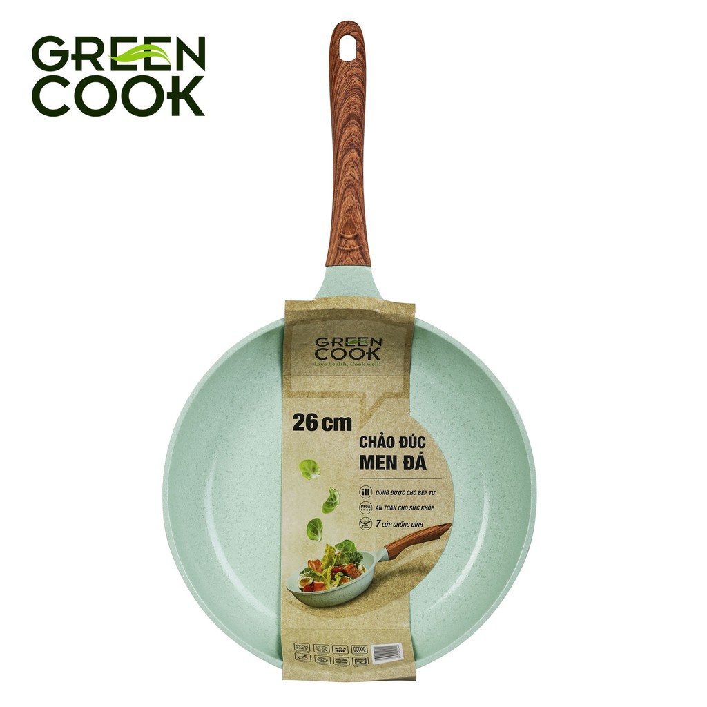 Bộ 2 chảo đúc đáy từ chống dính men đá ceramic xanh ngọc Green Cook GCP06 công nghệ Hàn Quốc sản xuất tại Việt Nam