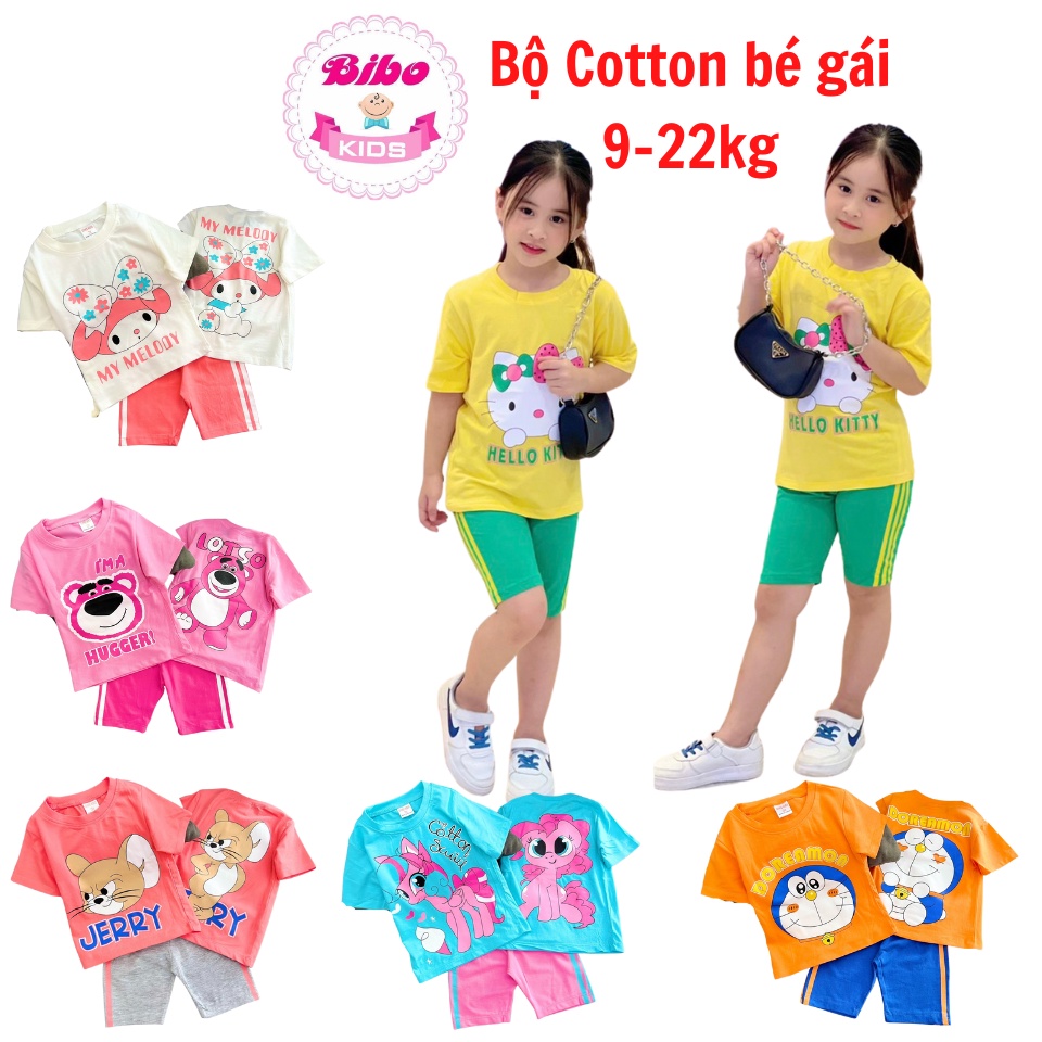 [9-22kg] Bộ ngố thun cotton mềm mịn in hoạt hình siêu xinh cho bé, bộ tay ngắn quần ngố - Đồ bộ bé gái mặc nhà