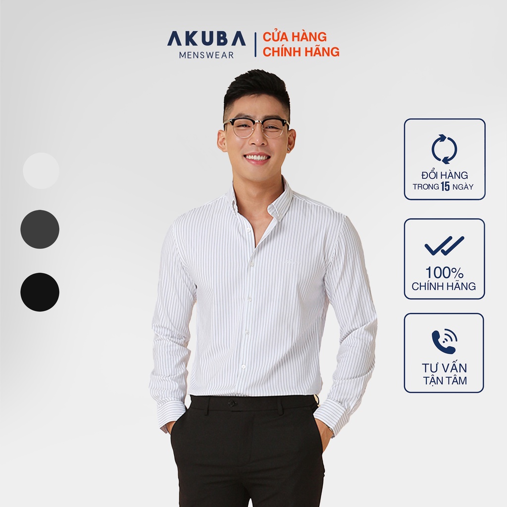 Áo Sơ Mi Nam Công Sở Tay Dài Họa Tiết Sọc AKUBA | 02A919