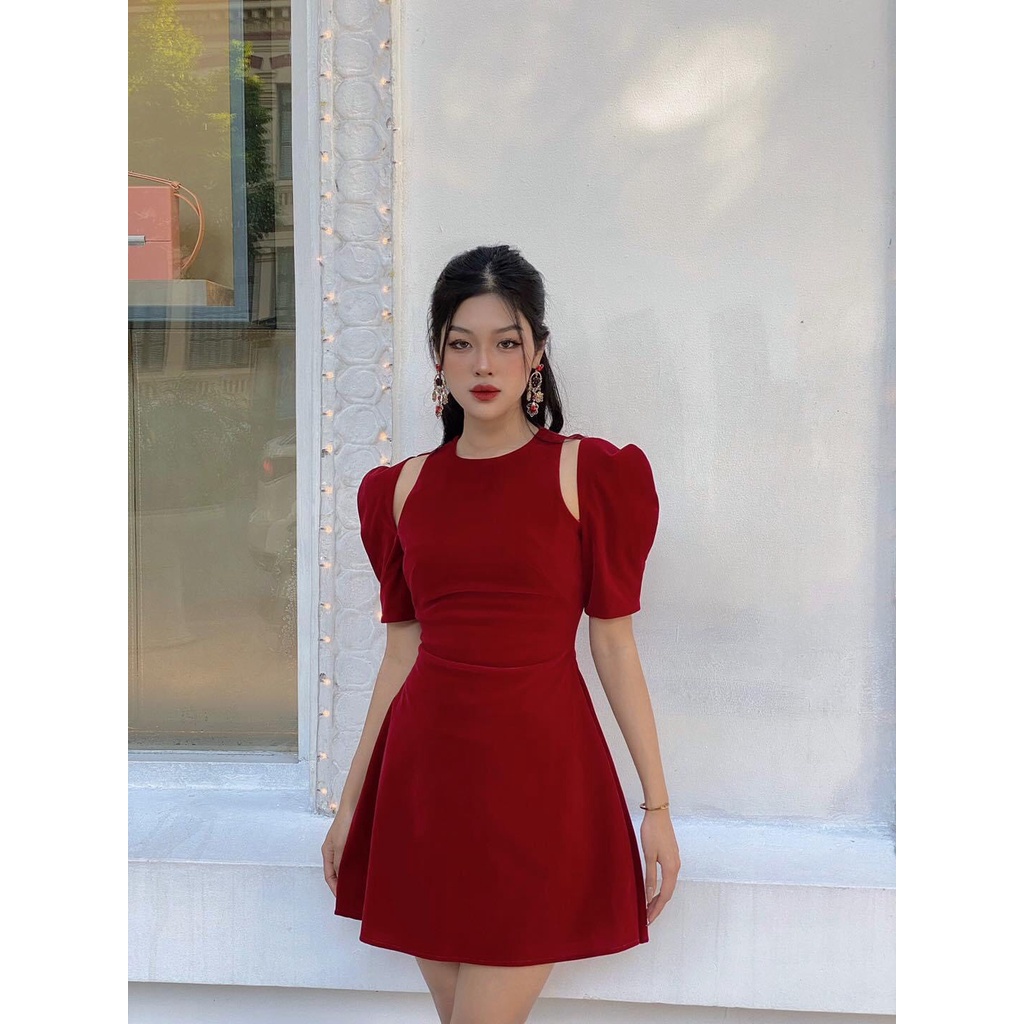 Đầm nhung khoét vai 2 màu 2 lớp dây dặn mặc tết siêu đáng yêu - Alina Dress | BigBuy360 - bigbuy360.vn