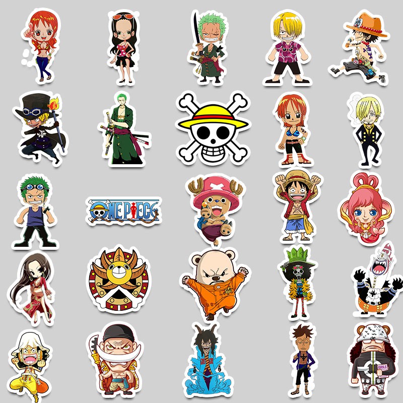 Bộ 50 miếng hình dán trang trí họa tiết hoạt hình one piece chống thấm nước