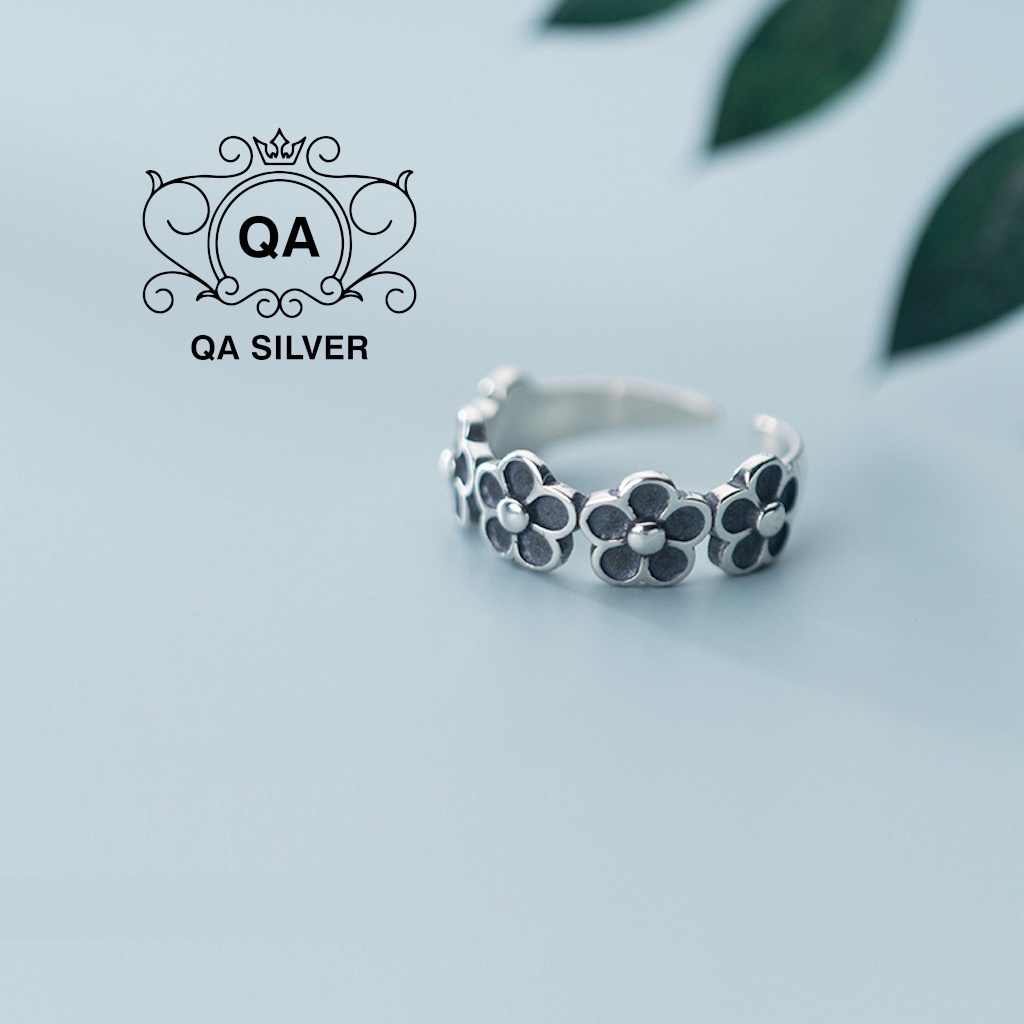 Nhẫn bạc thái hoa đen form nhỏ nhẫn nữ ngón út S925 FLORA Silver Ring QA SILVER RI220103