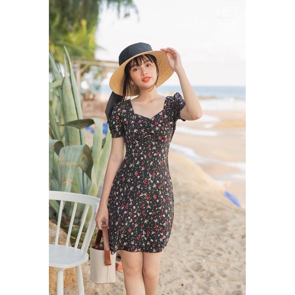 [Mã WABRWA15 giảm 15% đơn 300K] HEYBEE Đầm hoa nhún ngực Alison HT379 | BigBuy360 - bigbuy360.vn