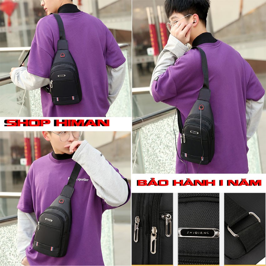 Túi đeo chéo nam vải canvas chống nước 3 ngăn phong cách Hàn Quốc - cặp đeo chéo himan mã số 010