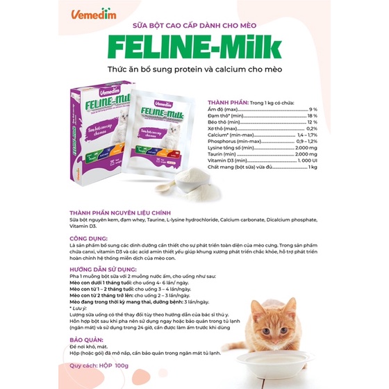 Sữa Bột Cao Cấp Cho Mèo Feline Milk Bổ Sung Protein Và Calcium 100gr - Xiuxiu Giang