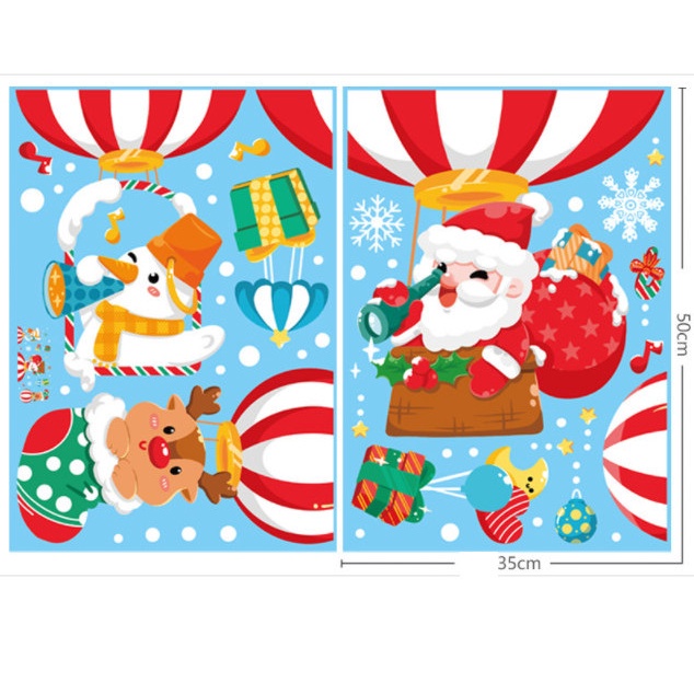 Decal dán tường Noel Hít Tĩnh Điện không Dơ Kính - Giáng sinh trên khinh khí cầu