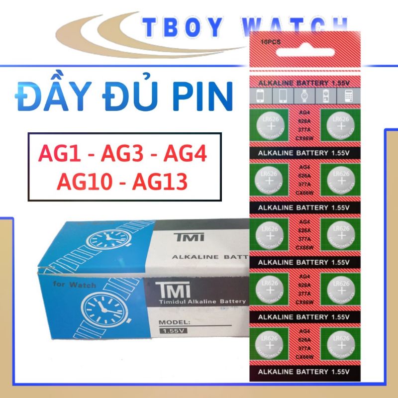 Pin đồng hồ đeo tay phổ thông loại rẻ 1.5V - AG1, Lr621 - AG3, LR41 - AG4,626,377,177 - AG10 Lr1130, 389- AG13, Lr44,357