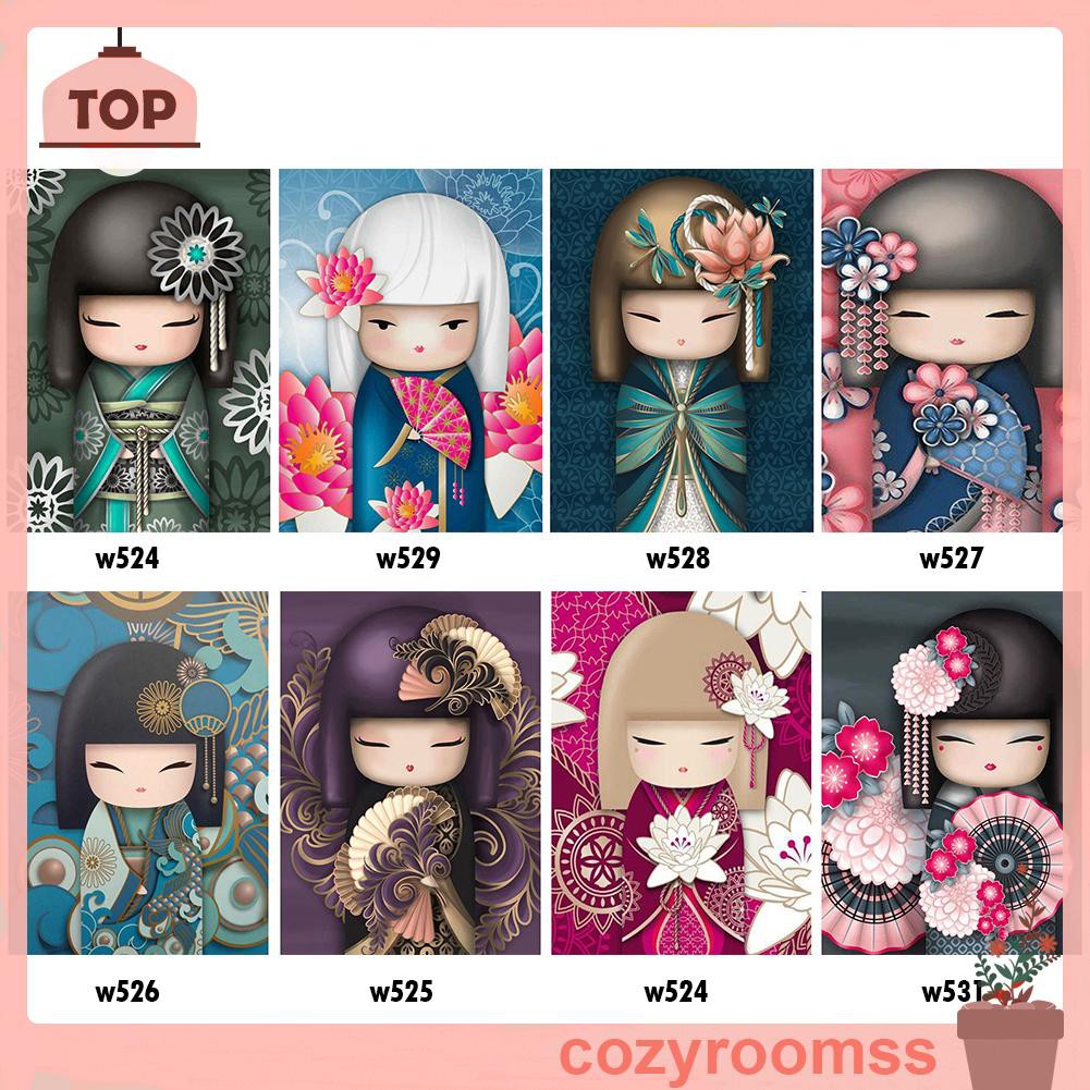 Bộ Tranh Đính Đá 5d Tự Làm Hình Búp Bê Kokeshi 30x40cm