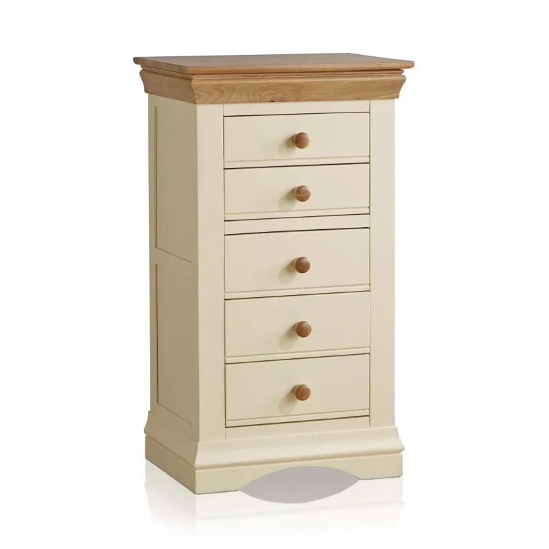 Tủ 5 ngăn kéo IBIE Country Cottage gỗ sồi màu kem nóc sồi đựng quần áo, đồ dùng