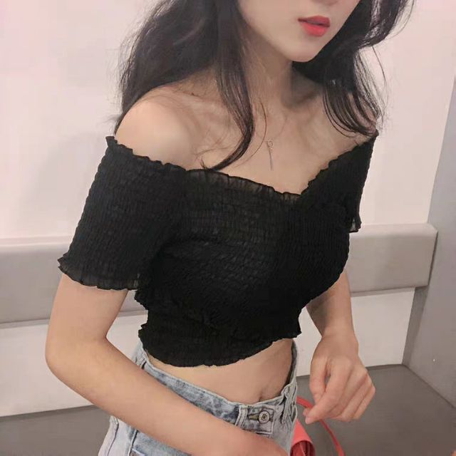 (Sẵn đen) Áo croptop body hè kiểu bắt chéo voan chun Rosé