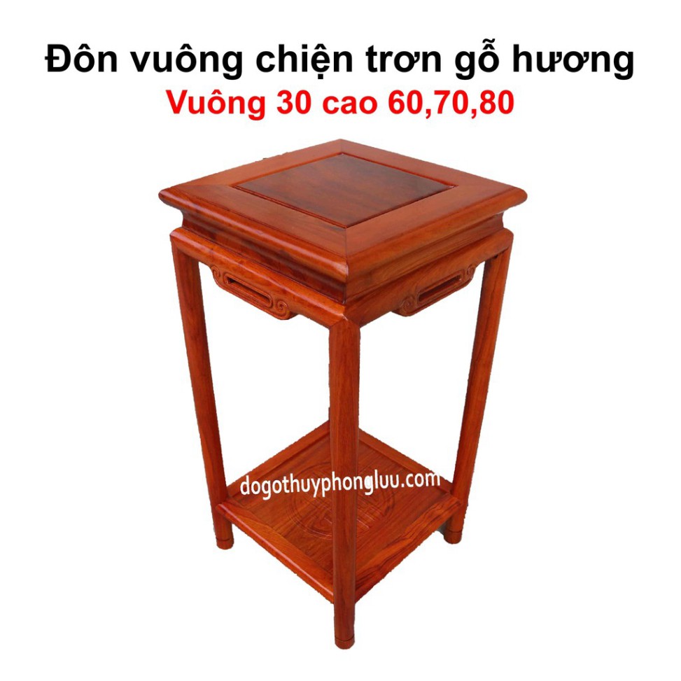 Đôn chân tròn phong thủy gỗ hương vuông 30cm