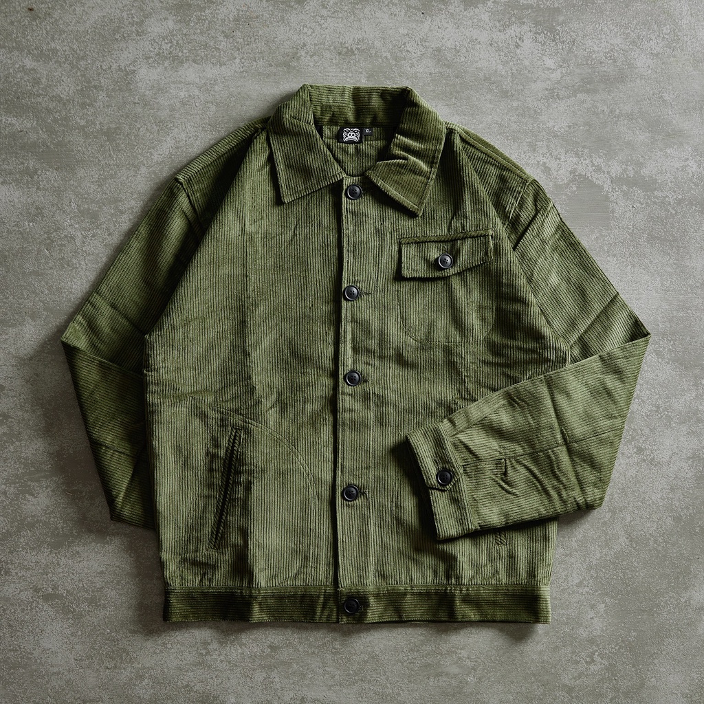 Áo Khoác Jacket Gori | Họa Tiết Trơn Màu Rêu Khuy Đen Dành Cho Nam