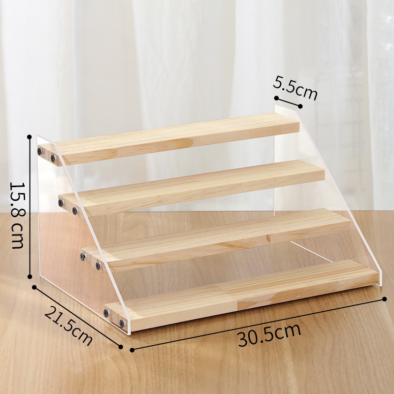 Kệ trưng bày bằng gỗ Acrylic trong suốt dáng đứng thiết kế 4 bậc cho trang sức / nước hoa
