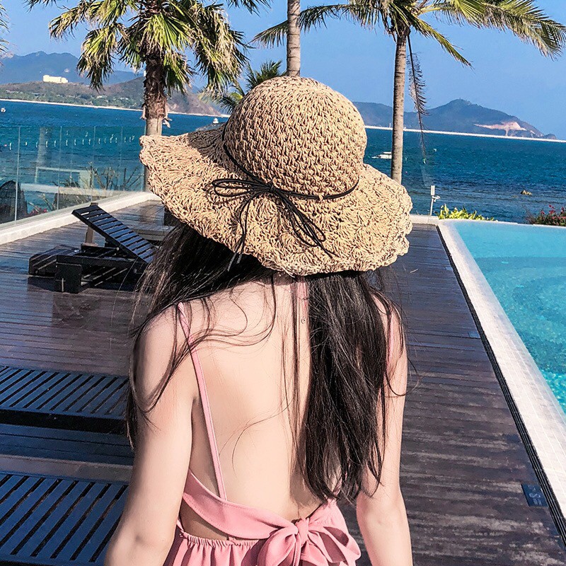 Mũ cói nữ đi biển Tiệm Cô Hìn mũ mềm đan thưa có thể gập nhỏ bỏ túi vô cùng tiện lợi thích hợp đi du lịch đi biển ship 1