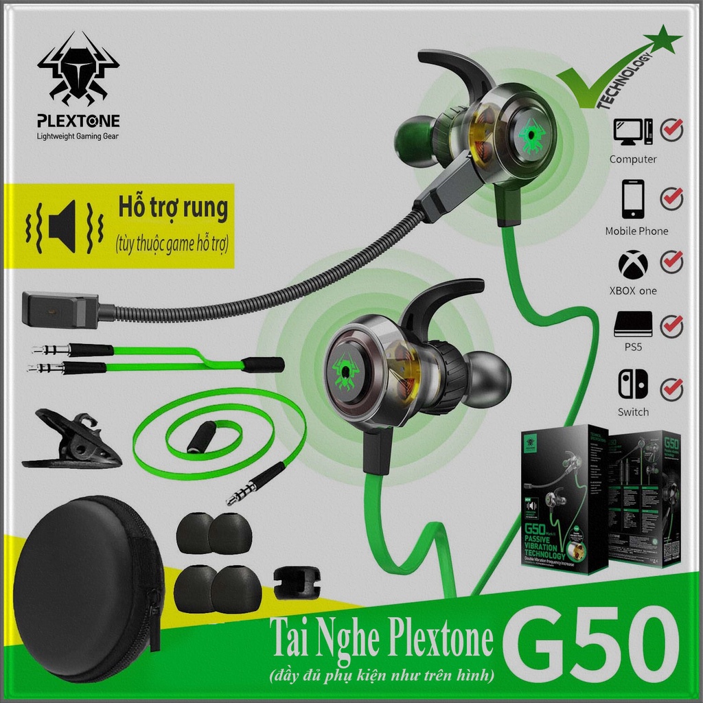 Tai nghe gaming có mic rời và rung Plextone G50 Mark II - Âm bass cực mạnh - Tai nghe chuyên game chơi PUBG Freefire