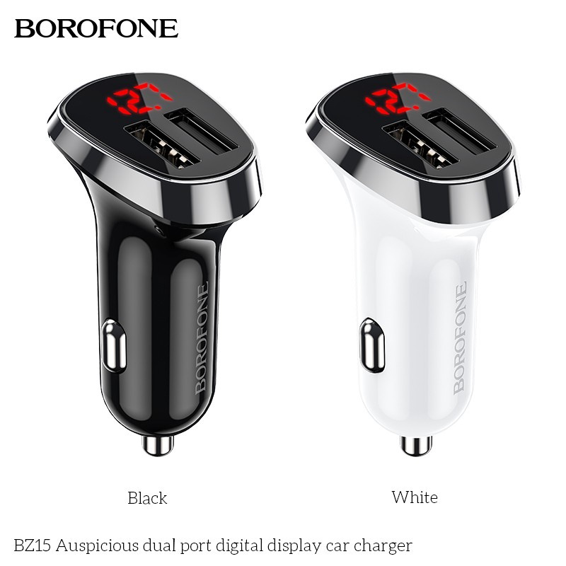 Tẩu sạc ôtô 2.4A BOROFONE BZ15 có đèn LED hiển thị gồm 2 cổng USB - Chính hãng