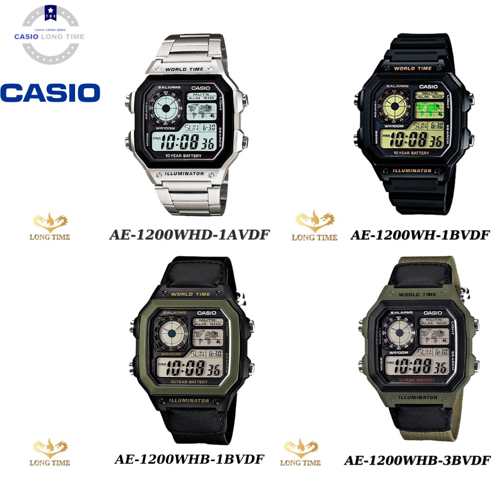 Đồng hồ nam casio chính hãng AE-1200WHD kính khoáng chống va đập - Chống Nước độ sâu