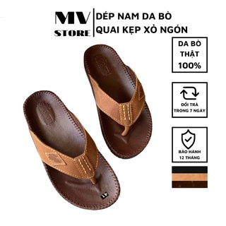 Dép kẹp nam da bò đế lõm may viền, dép nam cao cấp DT02