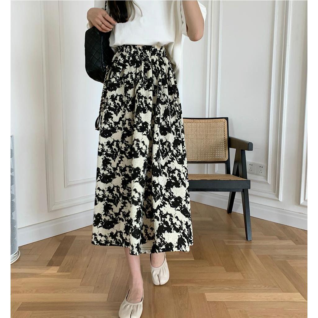 SUXI Chân váy midi họa tiết hoa thiết kế lưng cao thời trang mùa hè cho nữ
