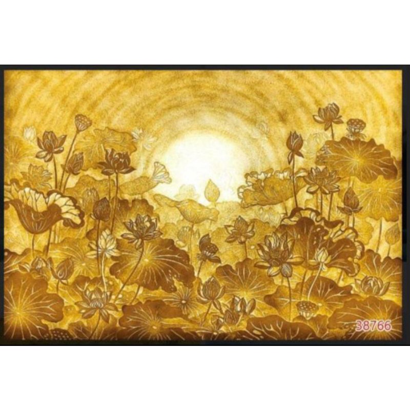 tranh Lụa dán tường 3d hoa sen vàng 1m6 x 1m2