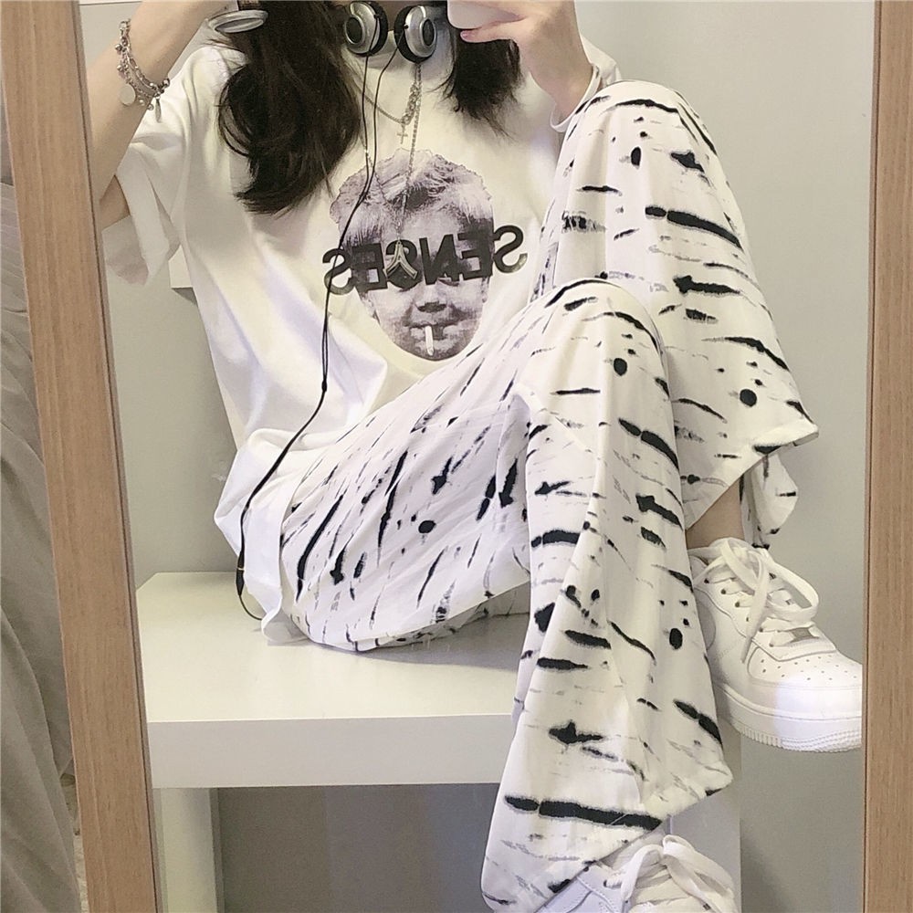 Bộ Quần Áo Nữ Họa Tiết Ngựa Vằn Siêu Xinh Unisex ⚡ Set Áo Thun Ngắn Tay Kèm Quần Culottes Ống Rộng So Hot