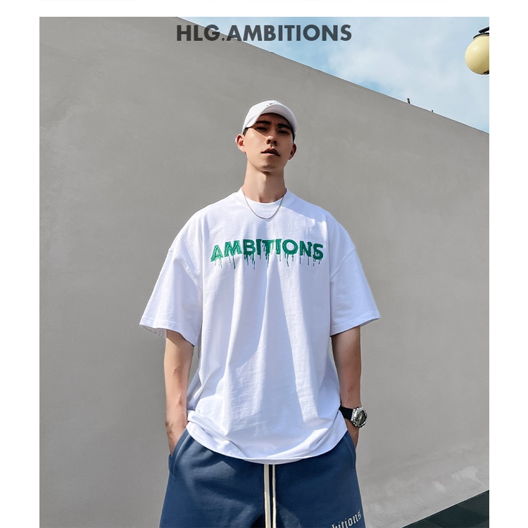 Áo phông nam cổ tròn AMB Phối chữ chảy huyền bí cao cấp  - Cotton thoáng mát thoải mái đường phố Mỹ