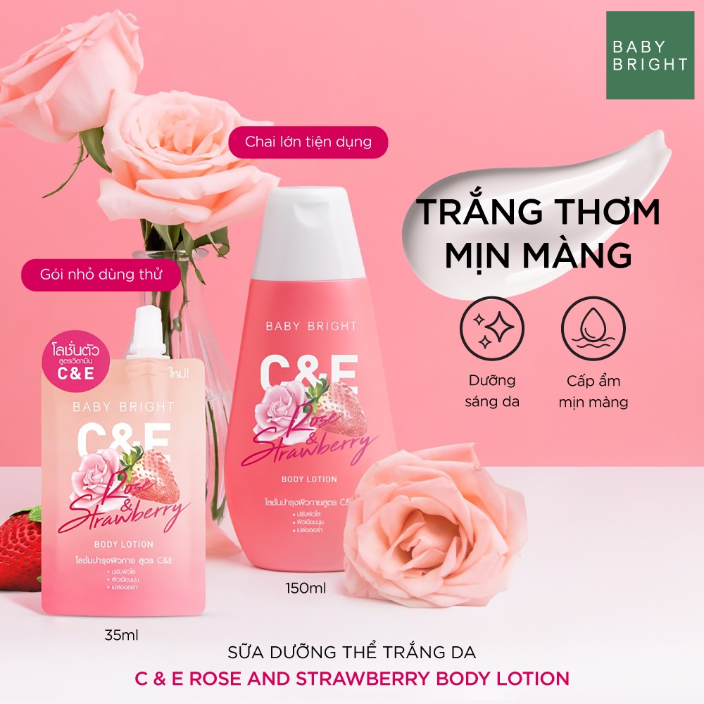 [GIFT] Sữa Dưỡng Thể Trắng Da Dâu Và Hoa Hồng Baby Bright C&amp;E Rose &amp; Strawberry 35ml [HÀNG TẶNG KHÔNG BÁN]