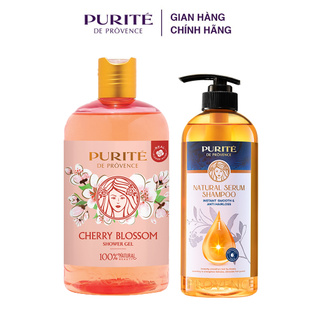 Combo Sữa Tắm Thiên Nhiên Purité Hoa Anh Đào 500ml + Dầu gội Purité serum thiên nhiên giảm gãy rụng 620ml