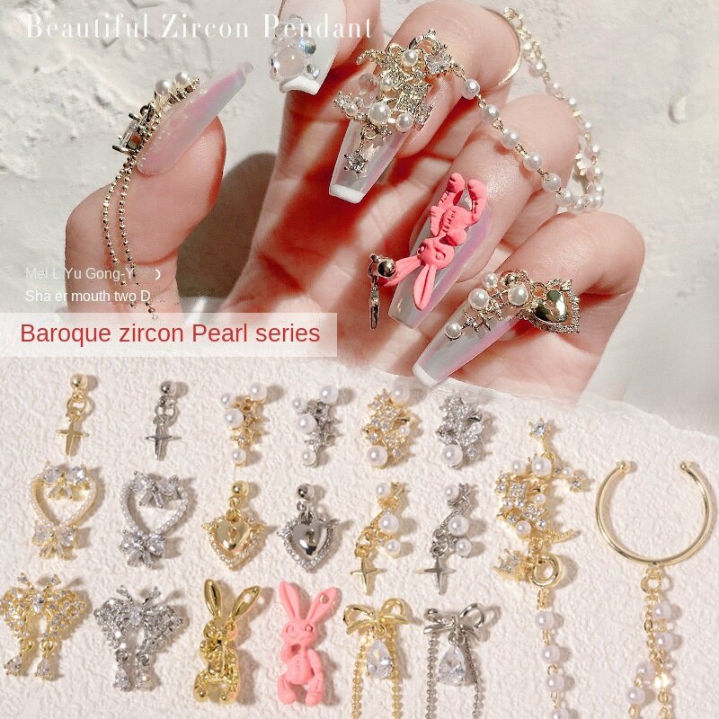 2022 Đồ trang sức móng tay thỏ / Mặt dây chuyền tình yêu Trang sức móng tay / Trang sức chuỗi kim cương hình bướm đỏ ròng