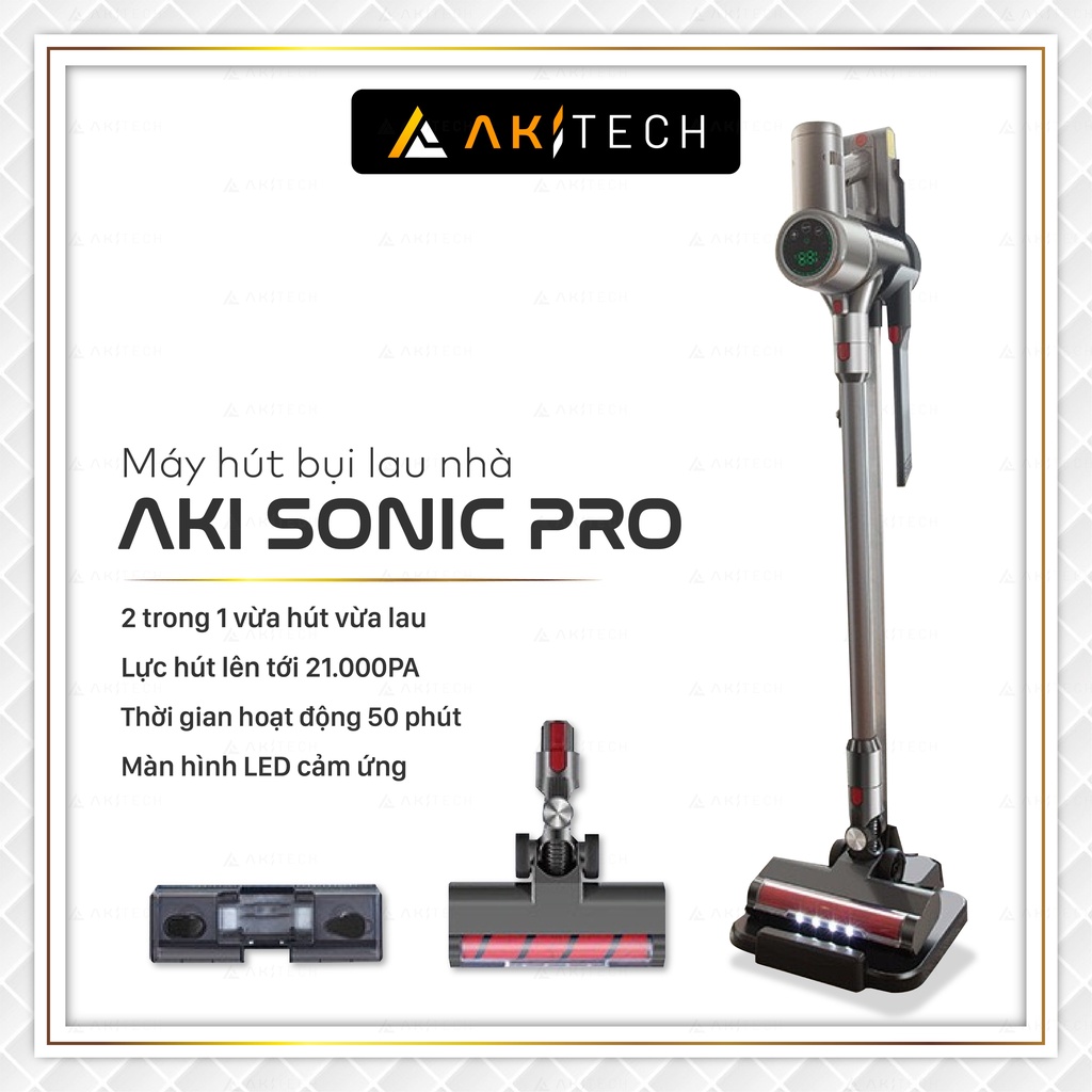 Máy hút bụi lau nhà không dây cầm tay AKI SONIC PRO vừa lau vừa hút nhà cửa, giường nệm, xe hơi công suất 21000PA