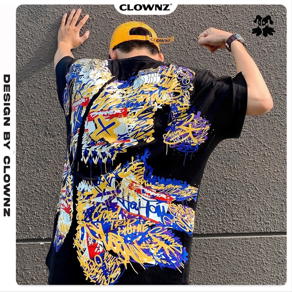 Áo thun tay lỡ local brand Clownz King Of School Full Print unisex form rộng, chất cotton