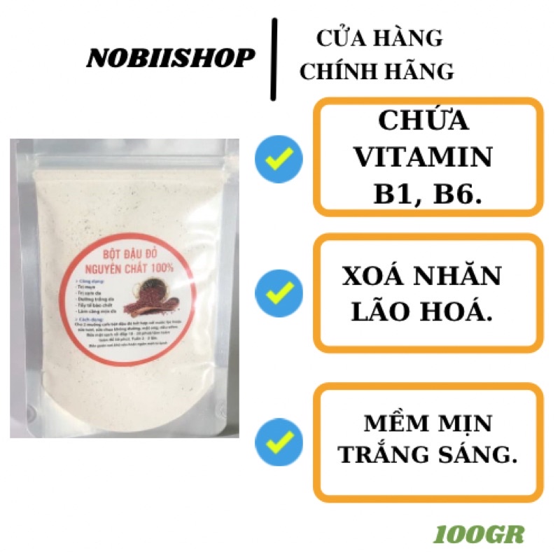 Bột Đậu Đỏ Nguyên Chất NobiiShop Handmade Mặt Nạ Tẩy Tế Bào Chết 100Gr