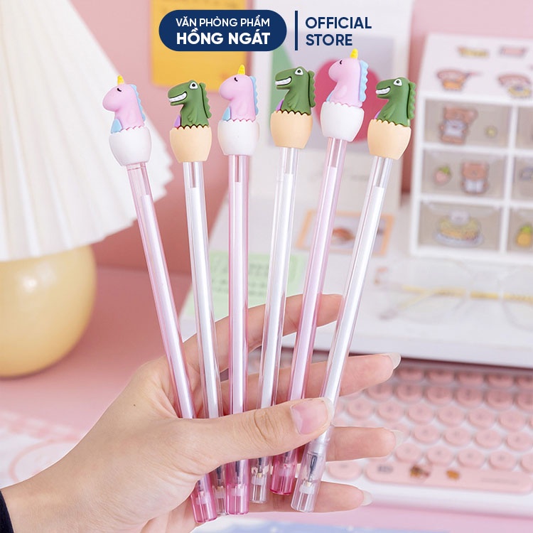 Bút bi cute hình khủng long, bút bi nước mực gel đen ngòi 0.5mm nhiều màu dễ thương đồ dùng học tập văn phòng phẩm B34