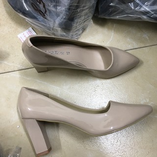 Giầy Richever cao 8cm nude bóng êm mềm nhẹ