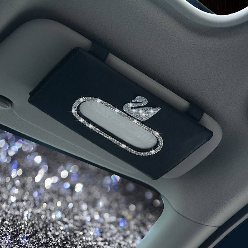 Car Tissue Box Creative Diamond Swan Cute Lady Hanging Sun Visor Car Interior Supplies Car Paper Tray Cover car accessories 9Ypp