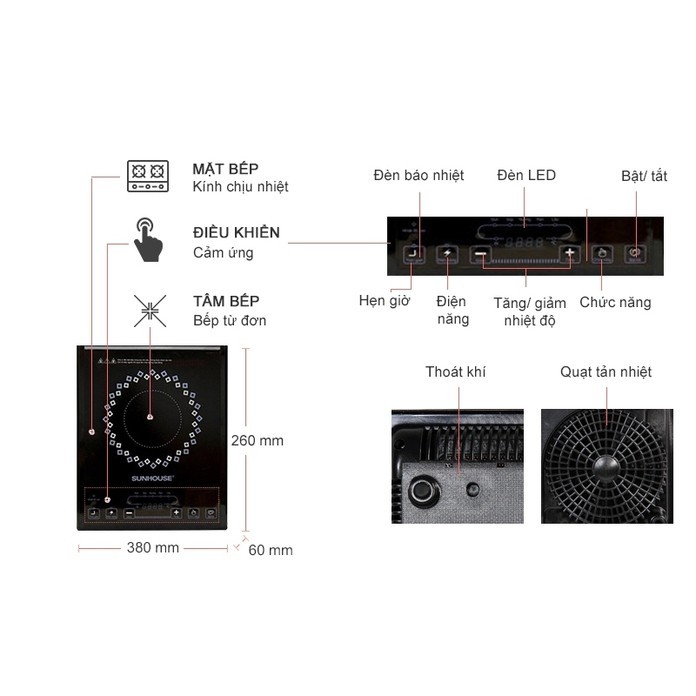 BẾP HỒNG NGOẠI CƠ SUNHOUSE SHD6011 + TẶNG KÈM VỈ NƯỚNG INOX
