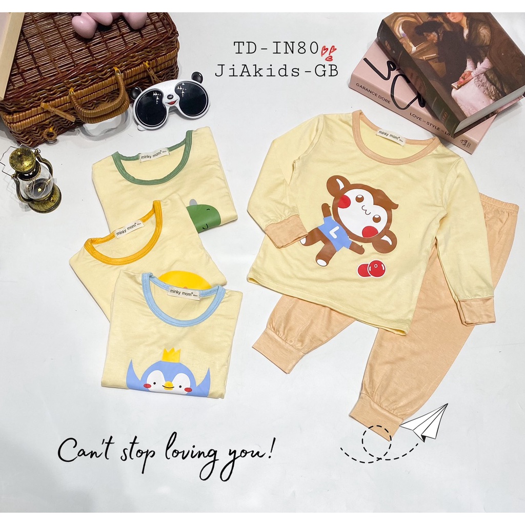 SALE BỘ THUN LẠNH DÀI TAY MINKY MOM CAO CẤP IN HÌNH CHO BÉ DỄ THƯƠNG SIZE 8-18KG(DTT)