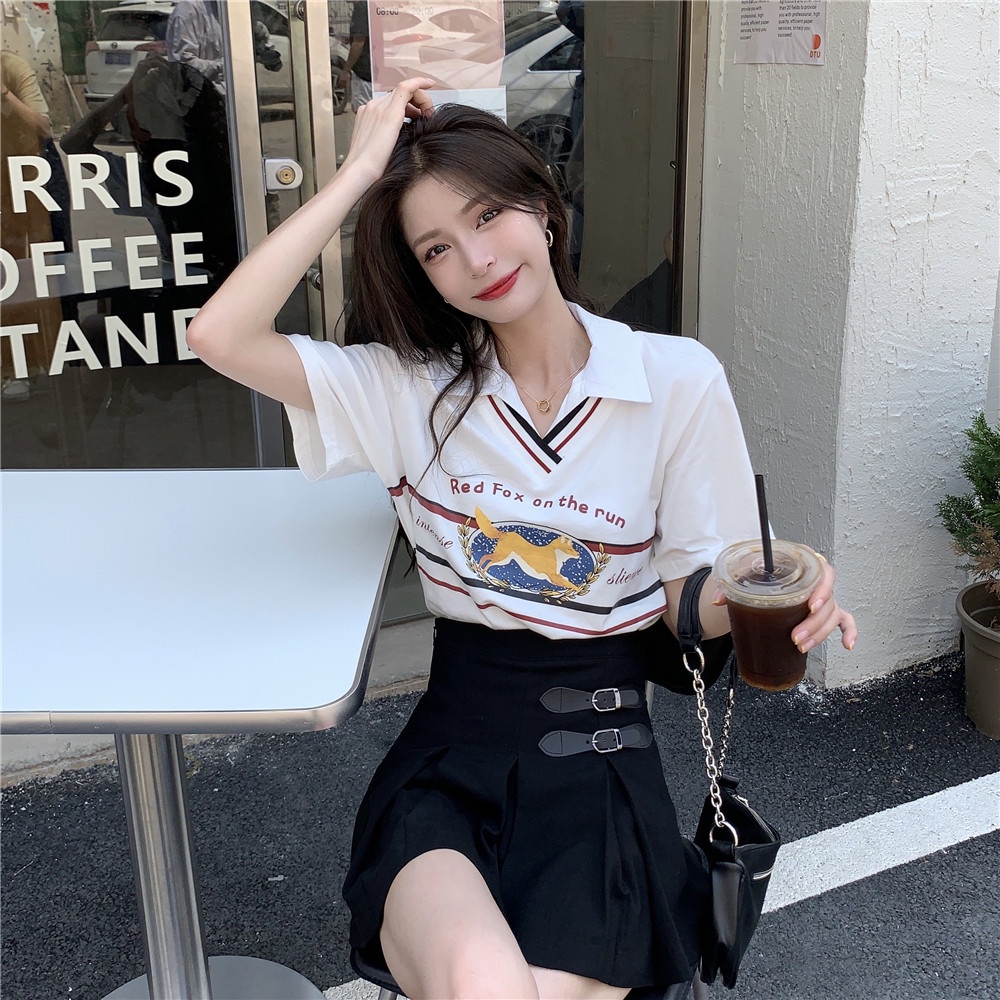 Áo polo Tay Ngắn Dáng Rộng Phong Cách vintage Thời Trang Mùa Hè Cho Nữ