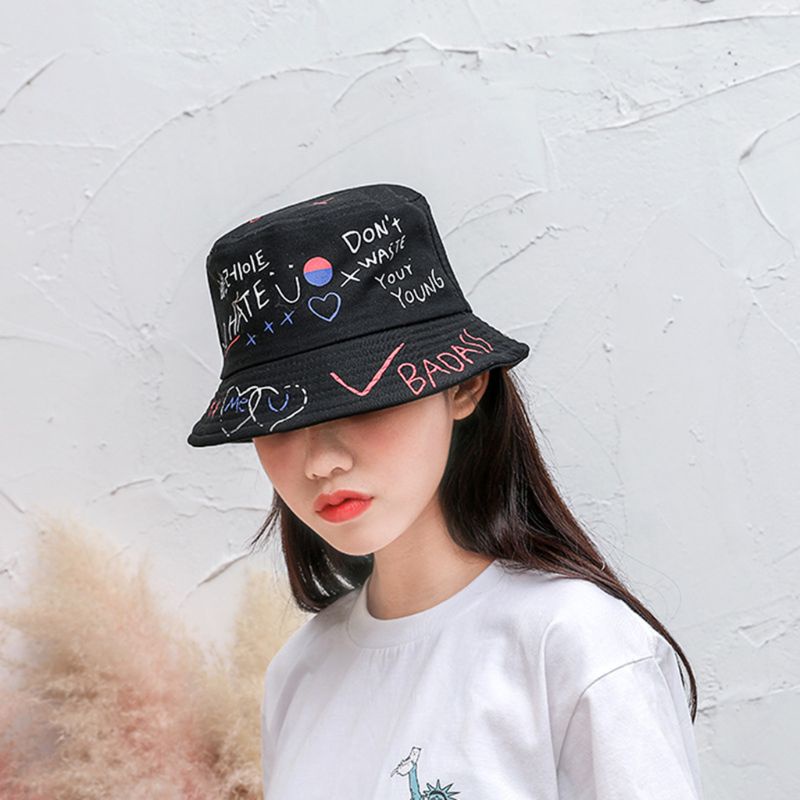 Nón Tai Bèo In Chữ Graffiti Phong Cách Hip Hop Hàn Quốc Unisex