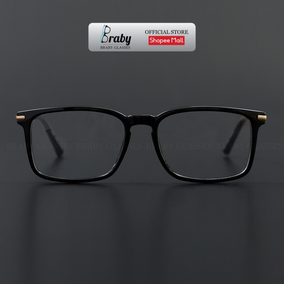 Gọng kính cận mắt vuông D thời trang sành điệu Braby Glasses chất liệu nhựa kết hợp kim loại cao cấp MK55