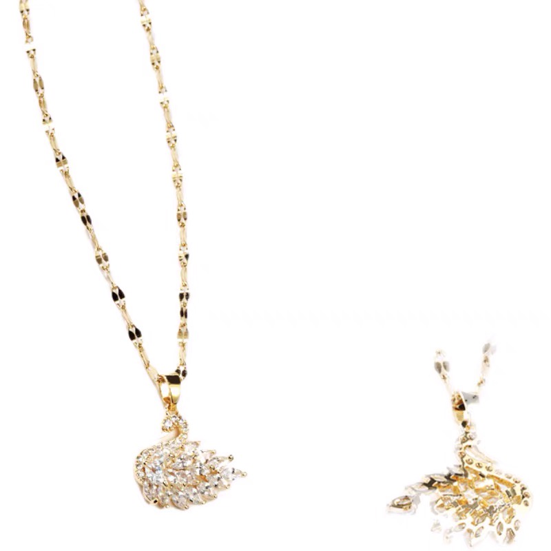 Hàng có sẵn Dây chuyền titan mạ vàng 18K mặt thiên nga dạ quang xu hướng thời trang cho nữ