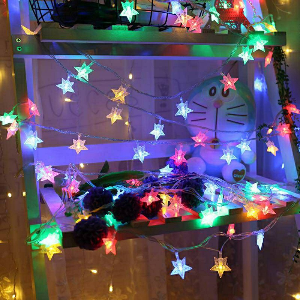 Dây đèn led hình ngôi sao 5 cánh chống nước trang trí tiệc, Noel, lễ Tết, decor phòng ngủ dài 4m 20 bóng USB