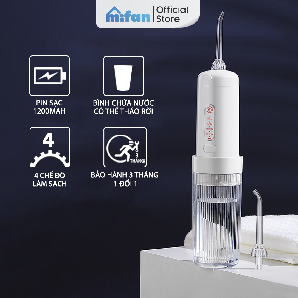 Máy Tăm Nước Xịt Vệ Sinh Răng Miệng MIFAN model 2021-Bình nước tháo rời tiện lợi, 2 đầu phun, Pin sạc 1200mAh-BH 3 tháng