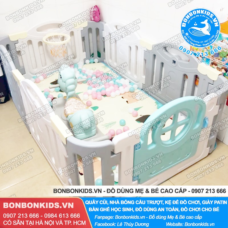 Cũi nhựa, Hàng rào Quây nhựa Newber Kitty bo góc (1m3x2m) - Quây bóng cho bé cao cấp